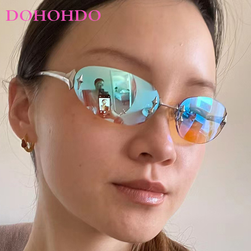 Streetwear Brand Y2K - Y2K Vintage Frameless Oval Sunglasses Women