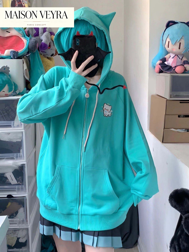Cartoon Cats Embroidery Zipper - Streetwear Brand Y2K 评论和价格
