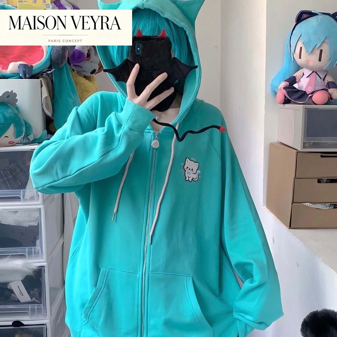 Cartoon Cats Embroidery Zipper - Streetwear Brand Y2K 评论和价格